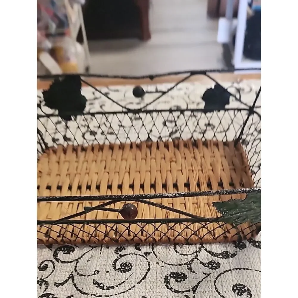 Woven Rattan & Decorative Metal Basket - Brown and Black